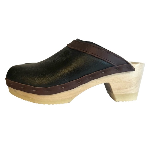 No. 6 Dakota Shearling Clog on Mid Heel in Black and Brown Aviator - Picture 10 of 14